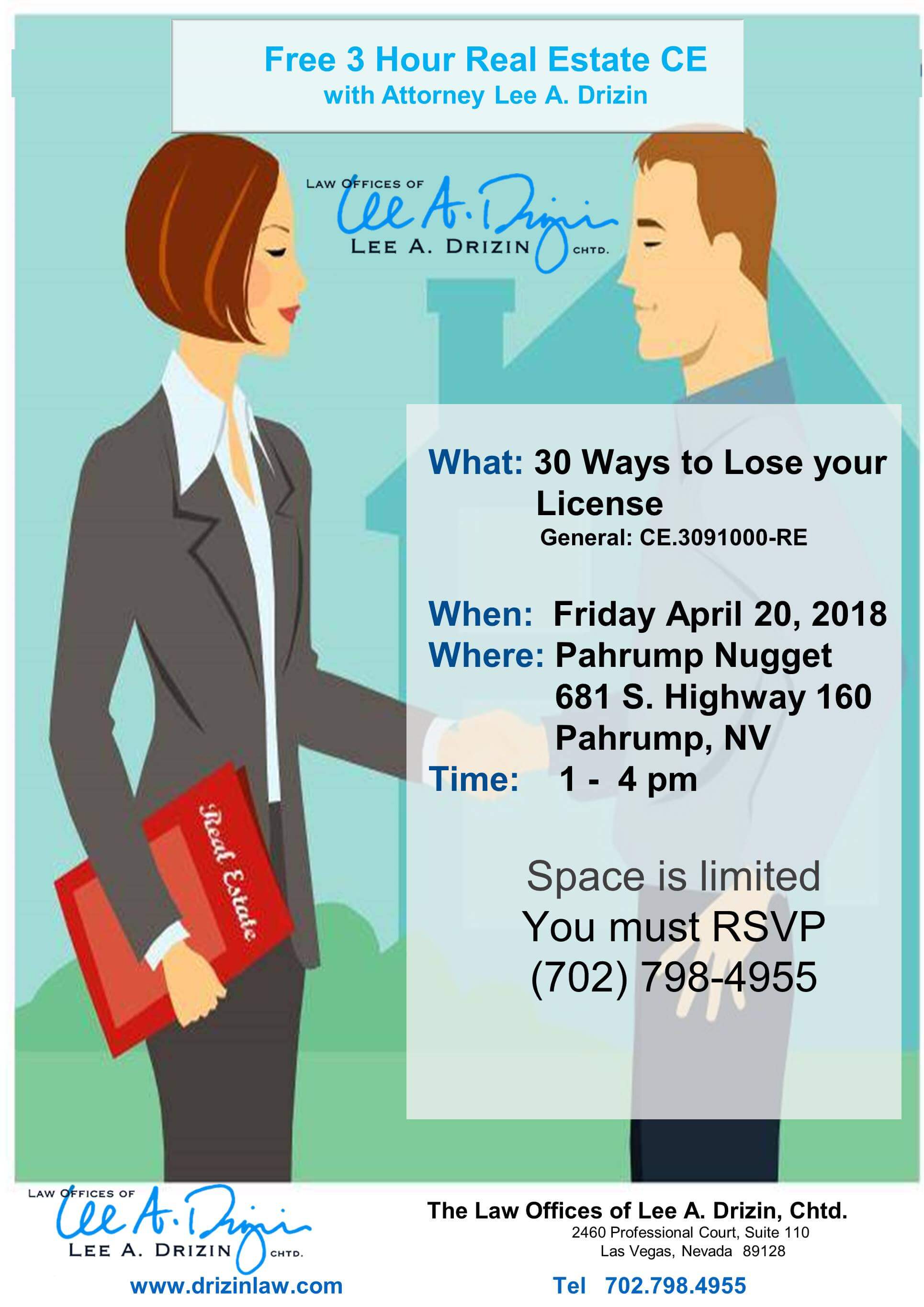 30 Ways to Lose Your License - April 20, 2018 Pahrump, Nevada