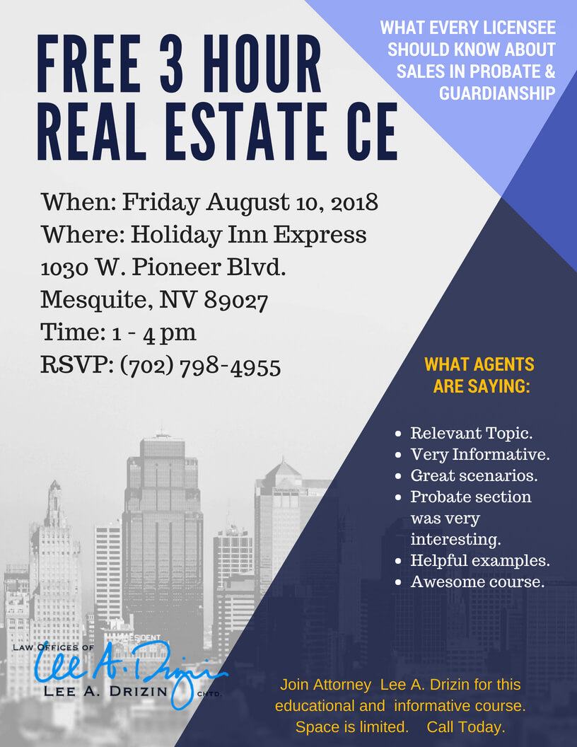 Free 3 Hour Real Estate CE: August 10, 2018 in Mesquite