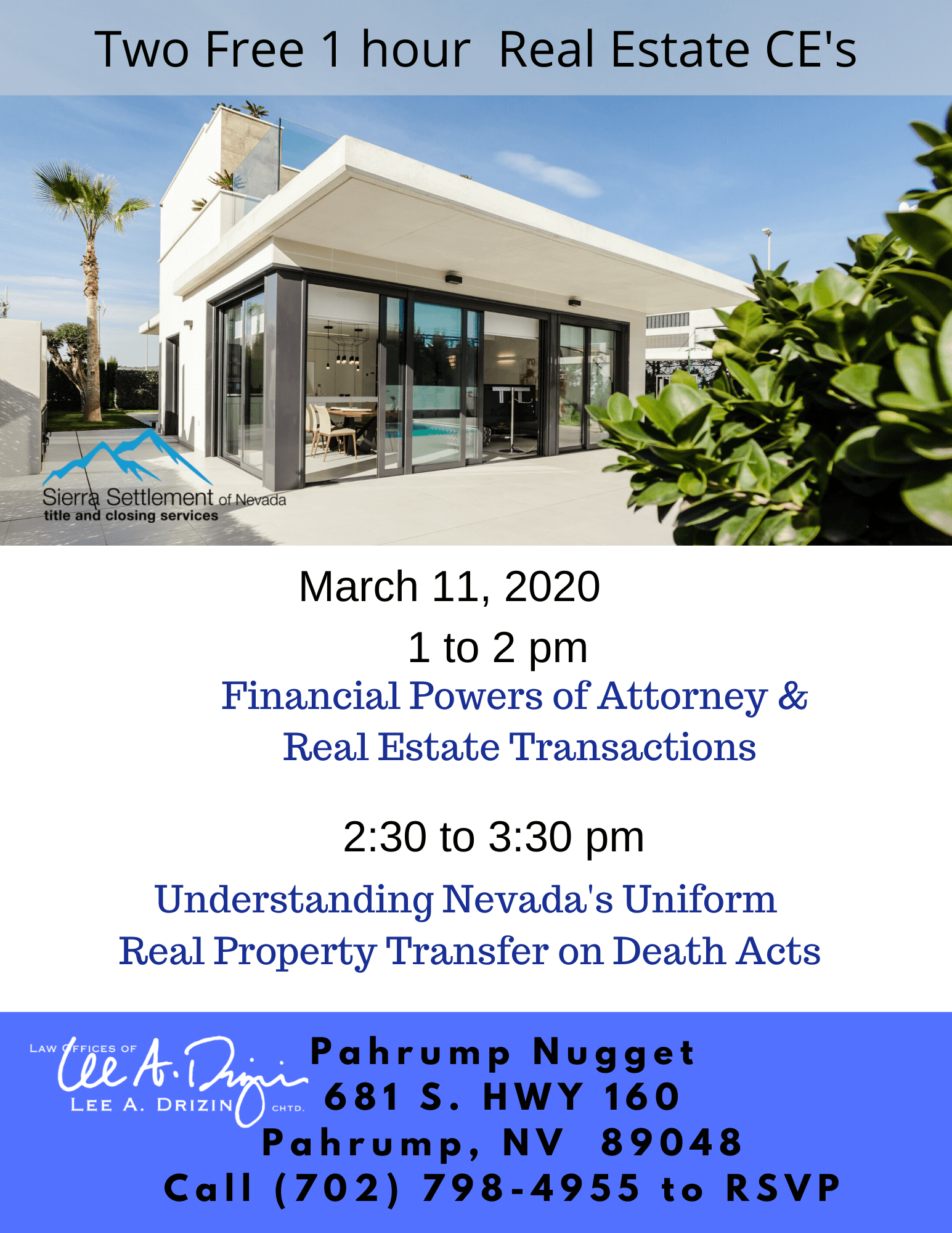 2 Free CE's in Pahrump - March 11, 2020