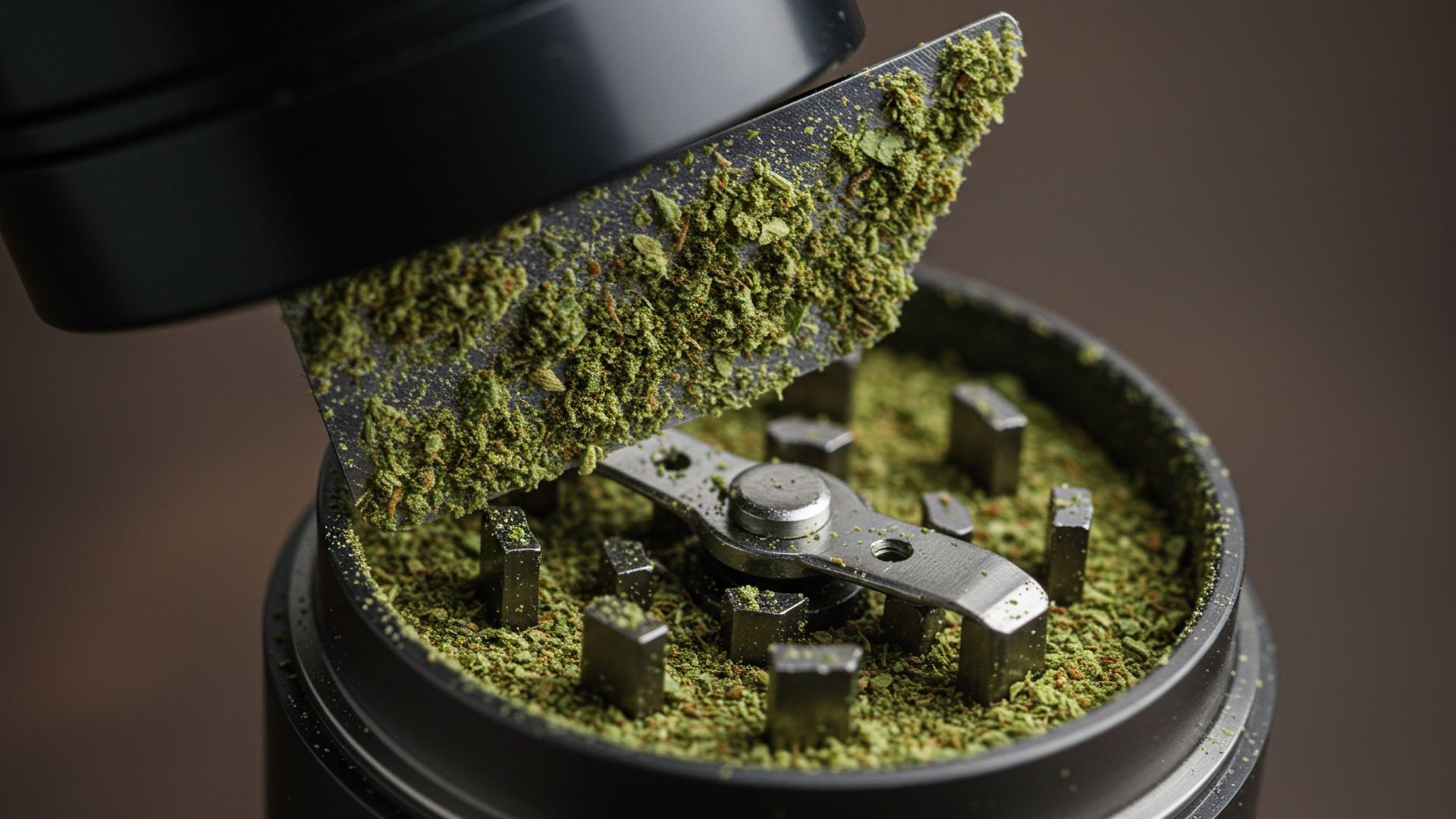 Grinder with cannabis particles for a how to make kief guide