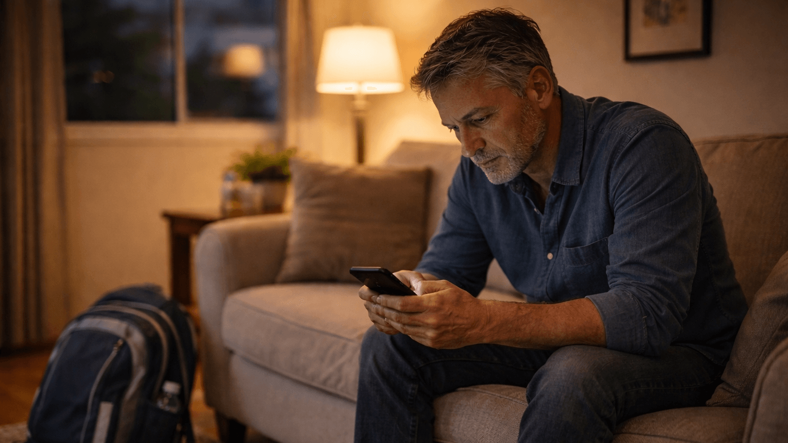 Man checking messages at home related to Divorce and Estate Planning considerations