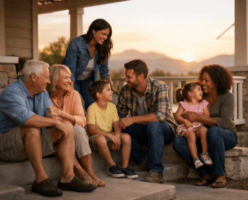 Family discussing transfer of deed upon death and estate planning options together at home